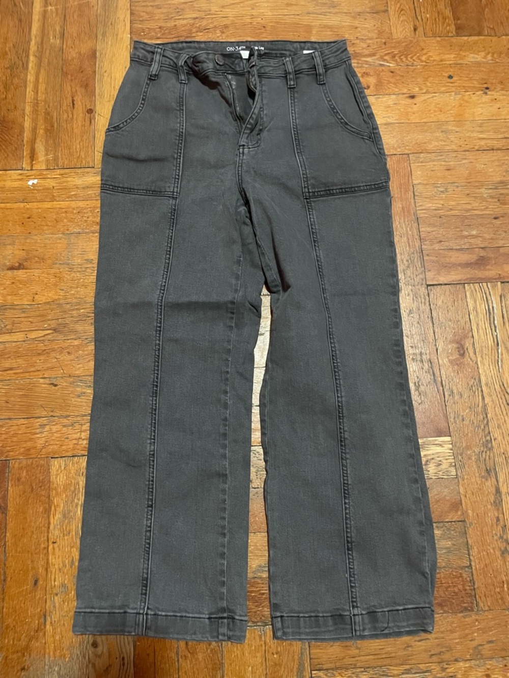 Washed Black Wide Leg Paneled Jeans